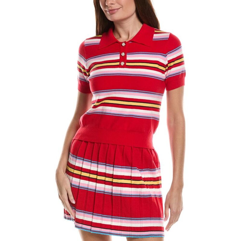 Colette Rose Womens Short Sleeve Polo Sweatshirt, Red